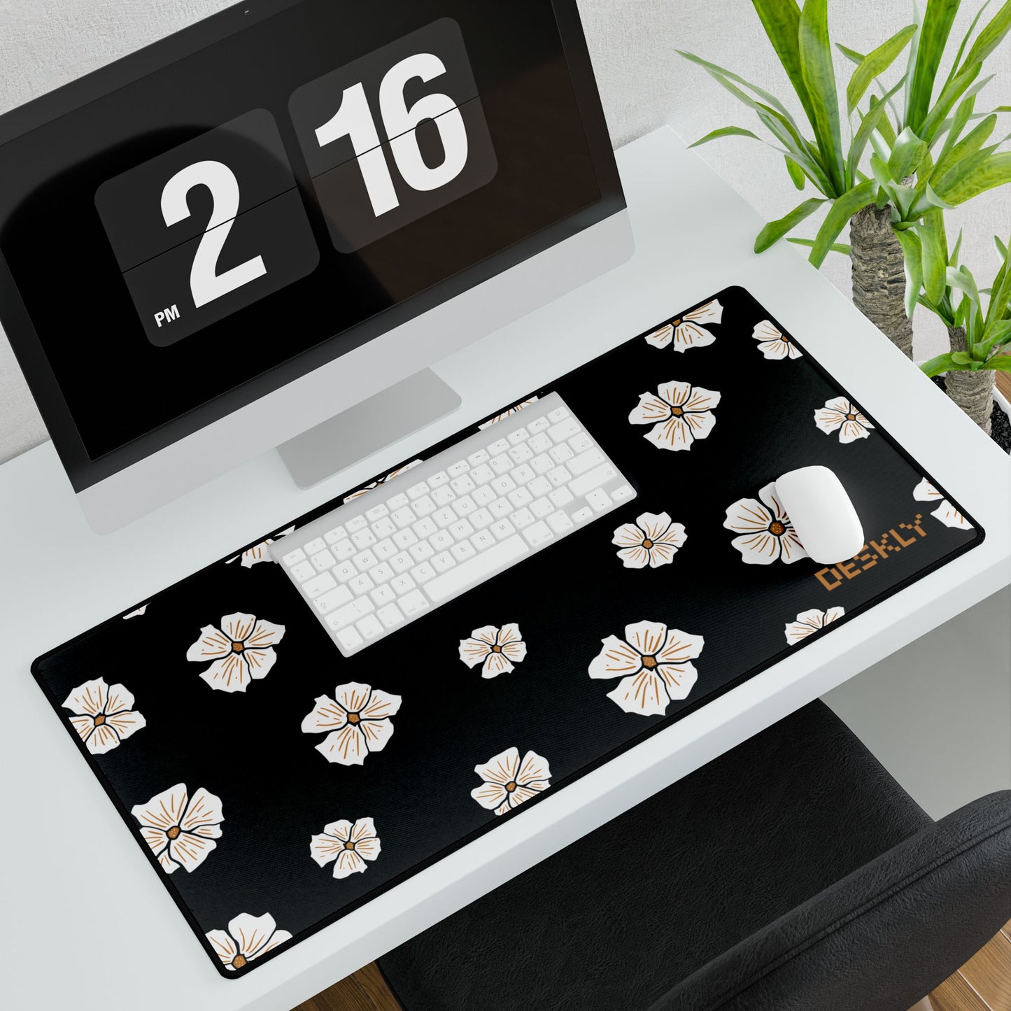 White Flowers Desk Mat