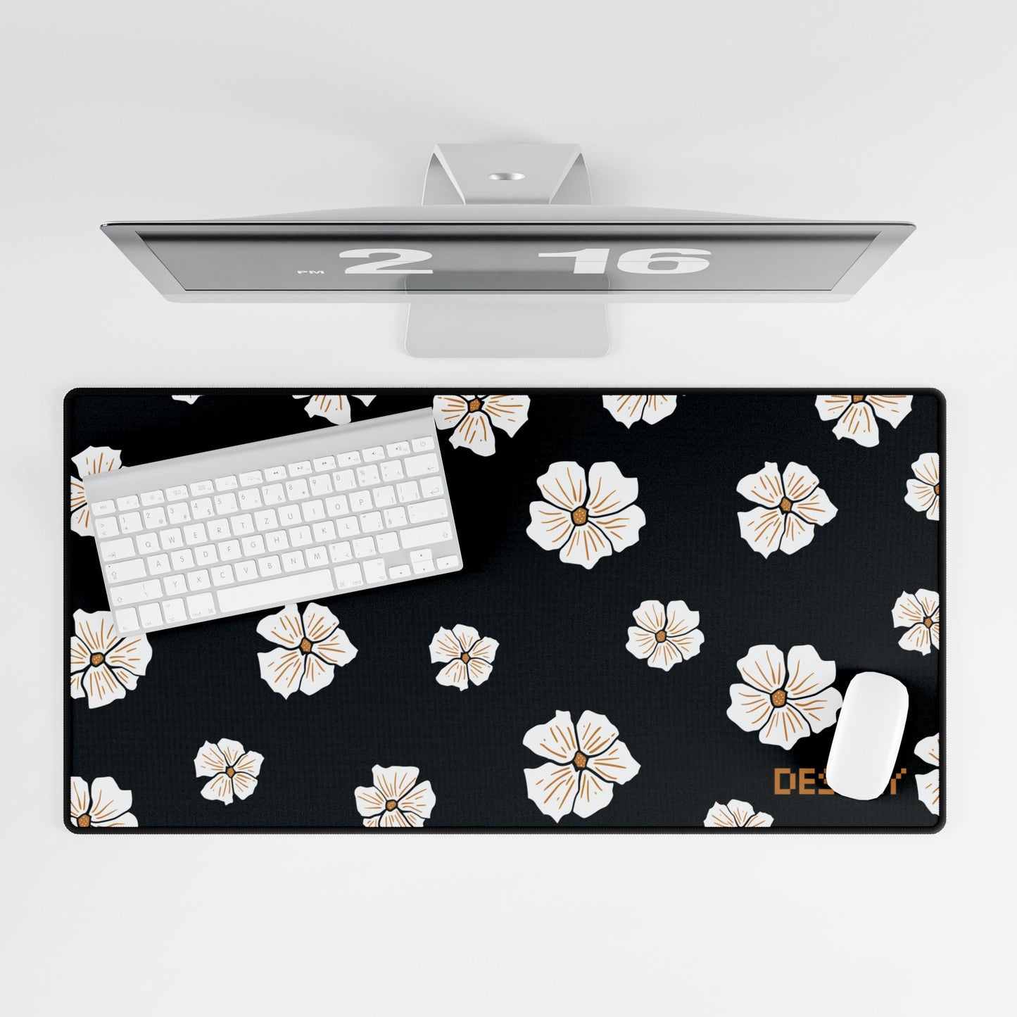 White Flowers Desk Mat