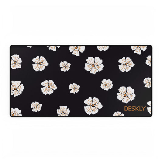 White Flowers Desk Mat